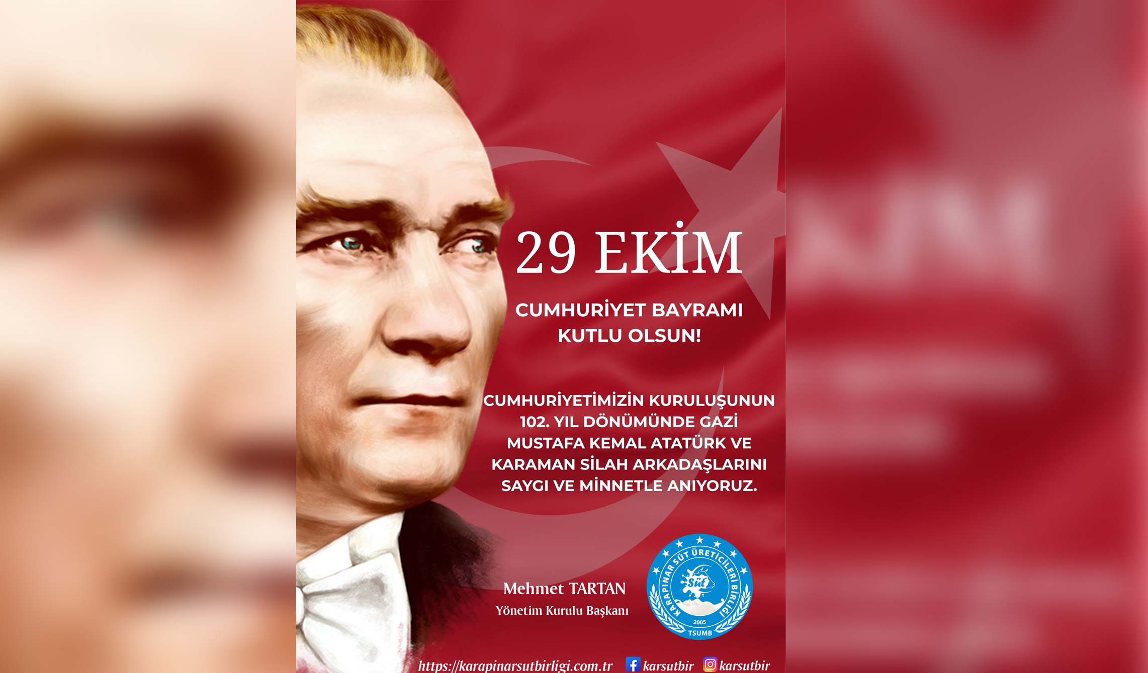 Cumhuriyetimizin ilanının 102. yıl dönümü Kutlu Olsun